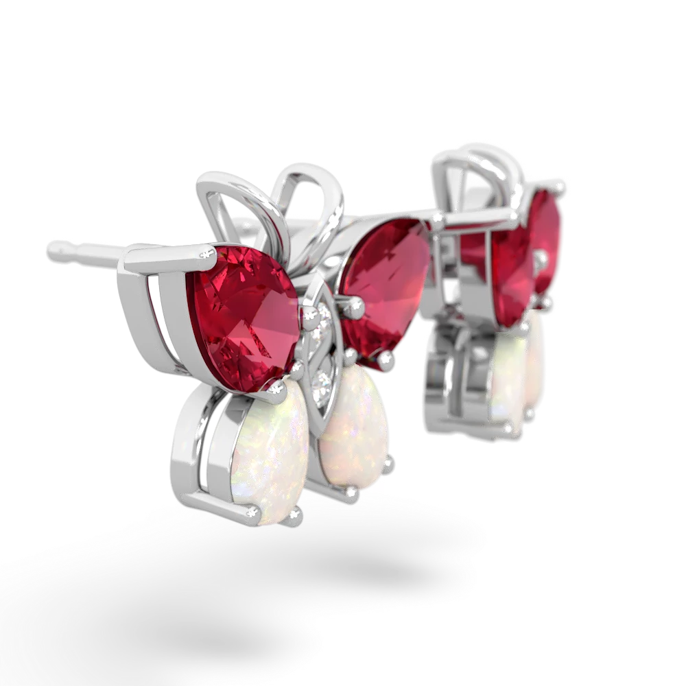 Lab Ruby Butterfly 14K White Gold earrings E2215