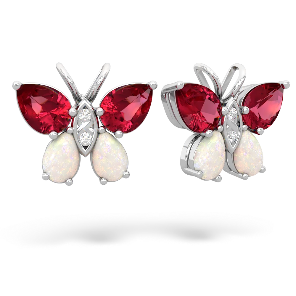 Lab Ruby Butterfly 14K White Gold earrings E2215