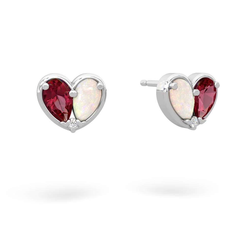 Lab Ruby 'Our Heart' 14K White Gold earrings E5072