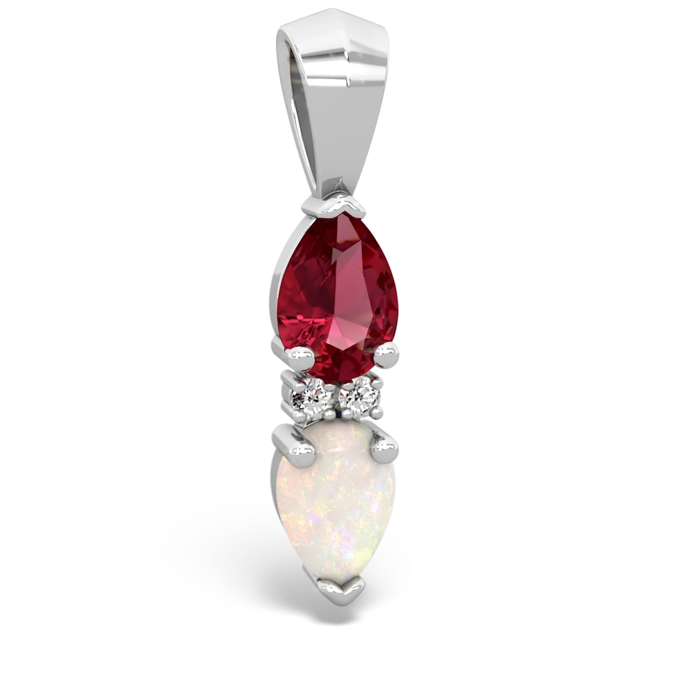 Lab Ruby Bowtie Drop 14K White Gold pendant P0865