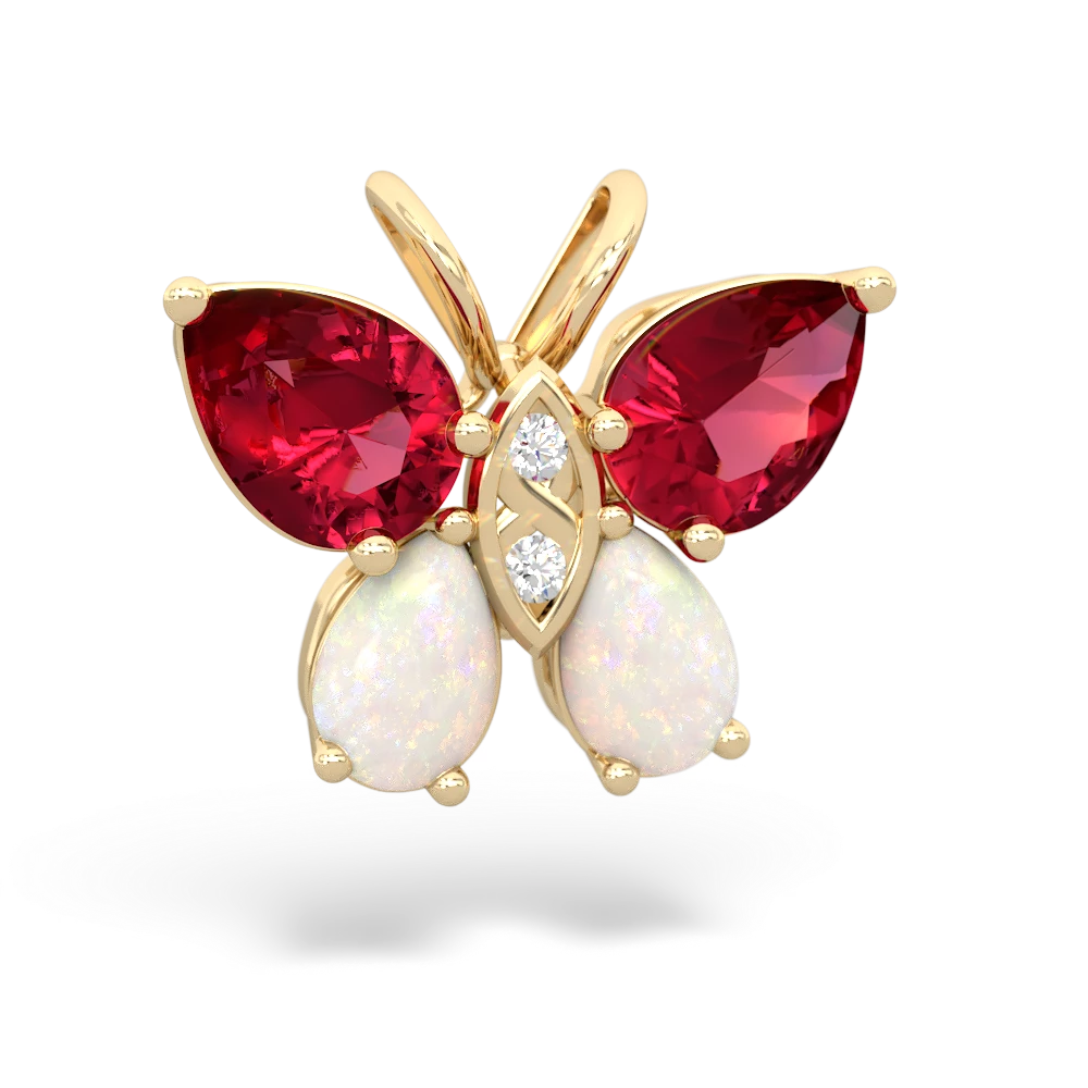 Lab Ruby Butterfly 14K Yellow Gold pendant P2215