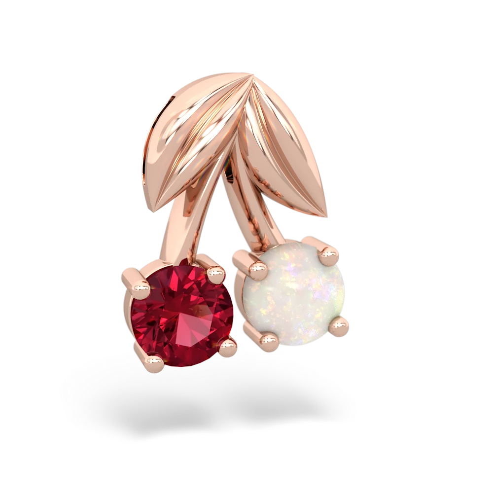 Lab Ruby Sweet Cherries 14K Rose Gold pendant P7001