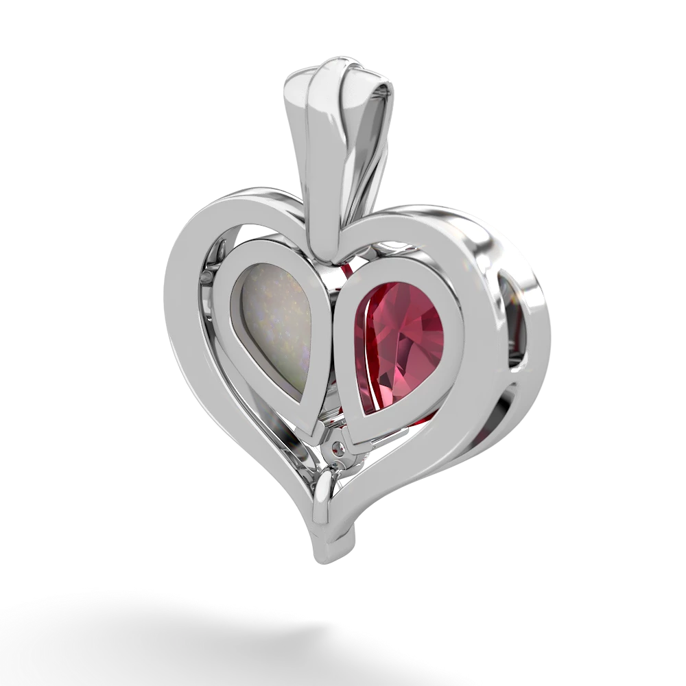 Lab Ruby Two Become One 14K White Gold pendant P5330