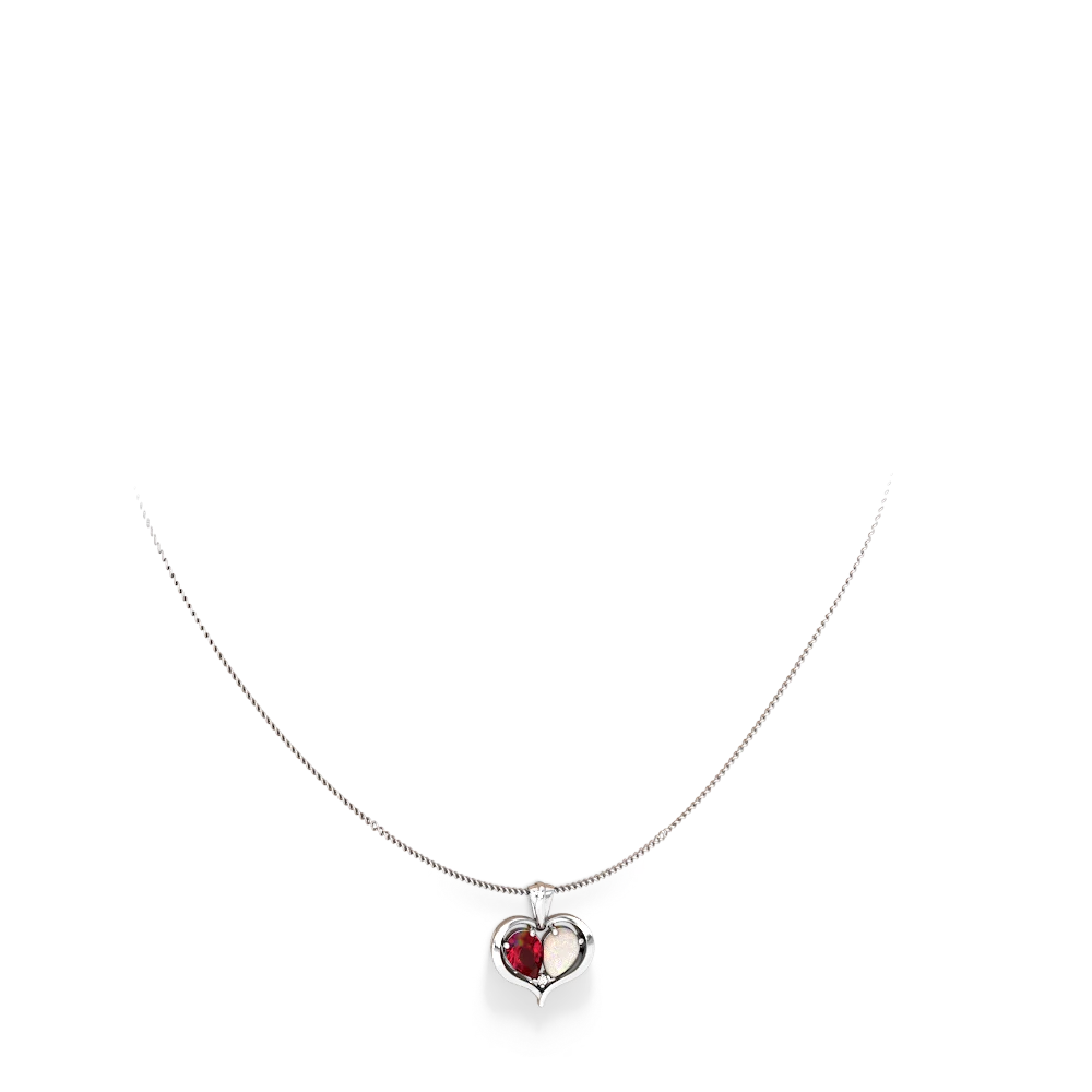 Lab Ruby Two Become One 14K White Gold pendant P5330