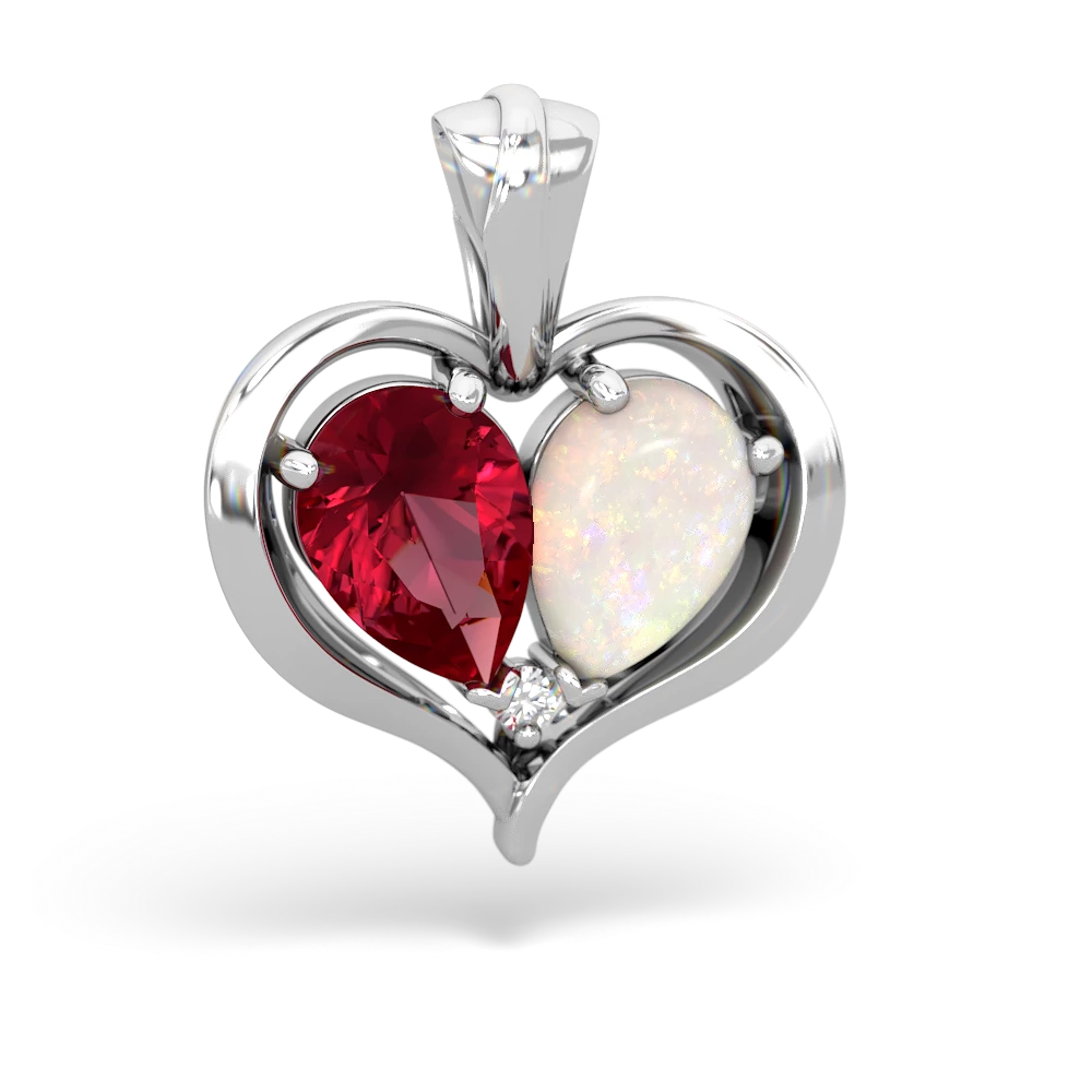 Lab Ruby Two Become One 14K White Gold pendant P5330