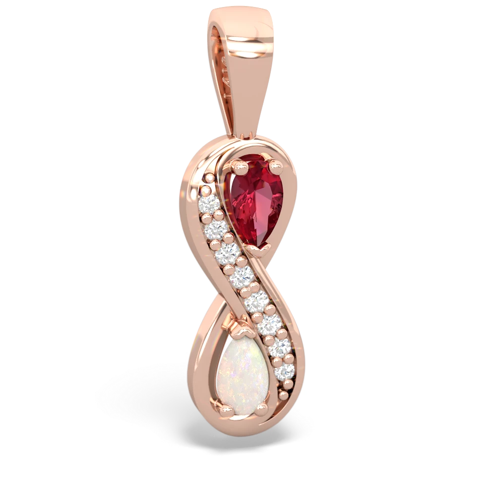 Lab Ruby Diamond Infinity 14K Rose Gold pendant P5390