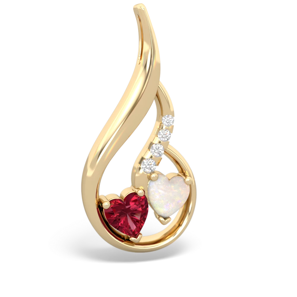 Lab Ruby Keepsake Curves 14K Yellow Gold pendant P5450