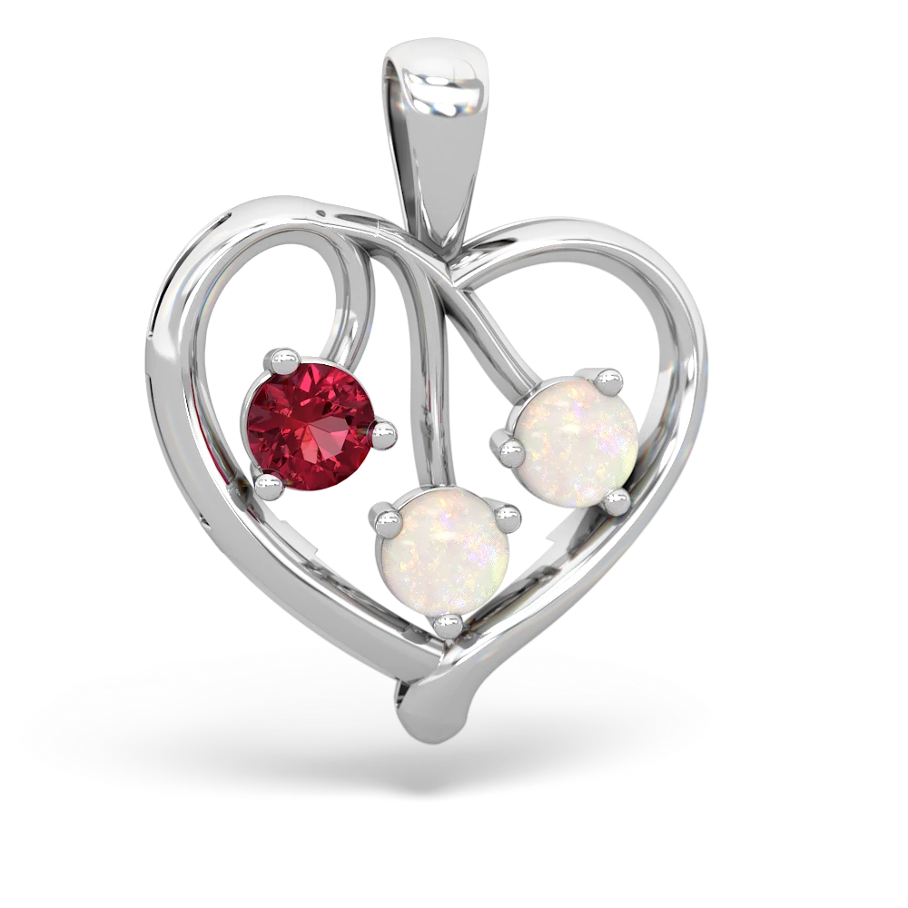 Lab Ruby Glowing Heart 14K White Gold pendant P2233