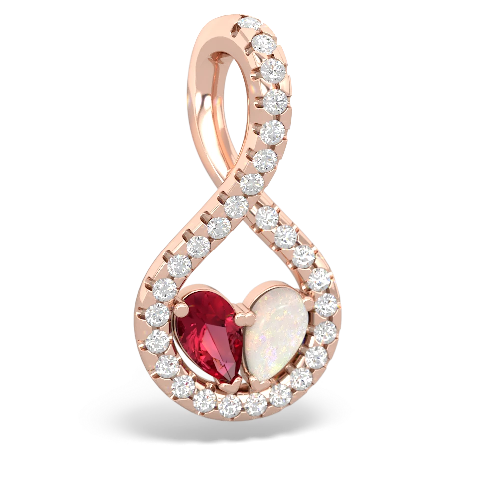 Lab Ruby Pave Twist 'One Heart' 14K Rose Gold pendant P5360