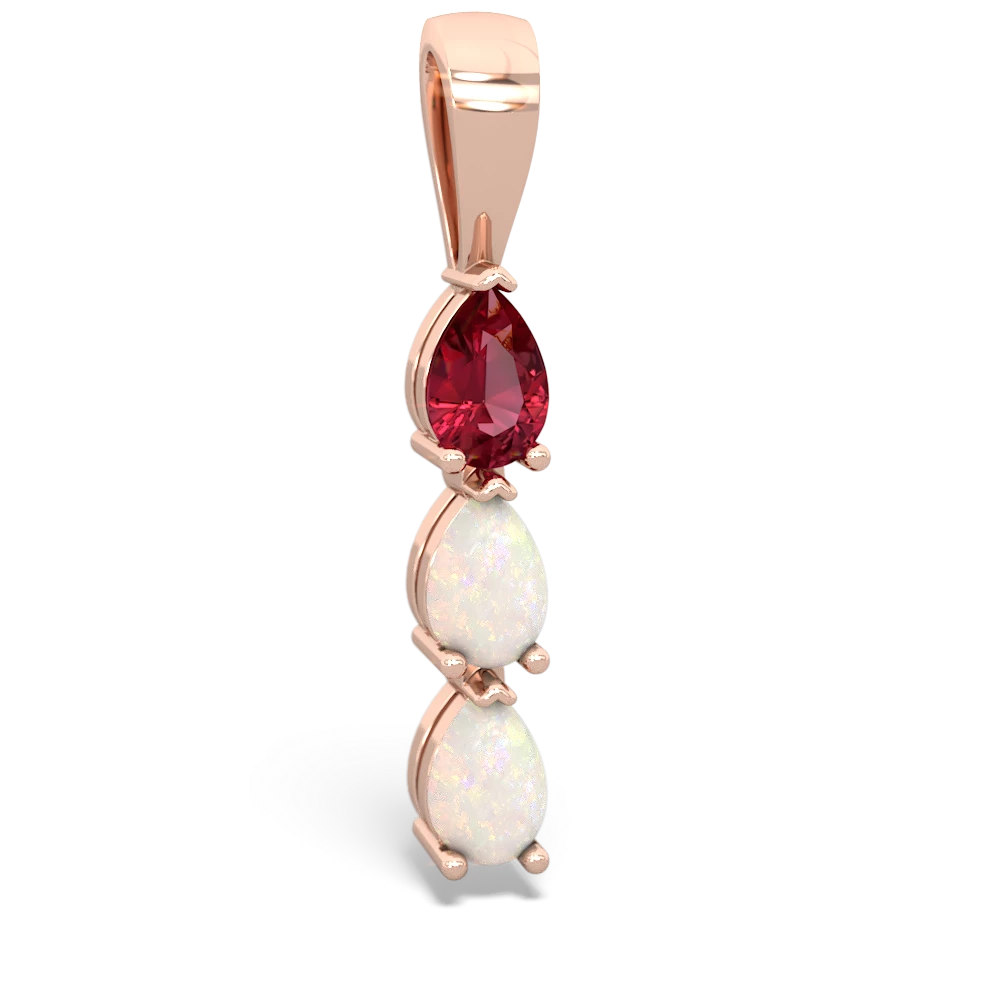 Lab Ruby Dew Drops 14K Rose Gold pendant P2251