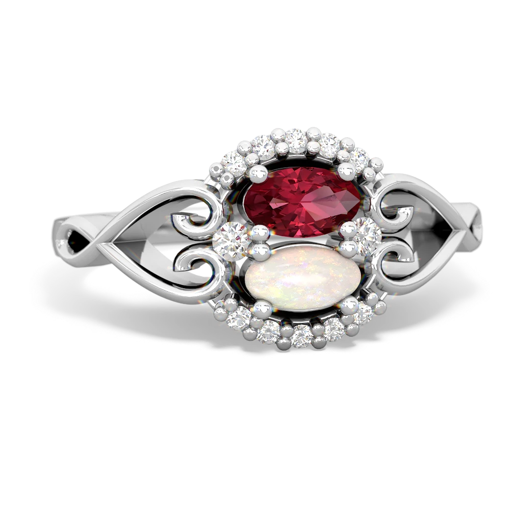 Lab Ruby Love Nest 14K White Gold ring R5860