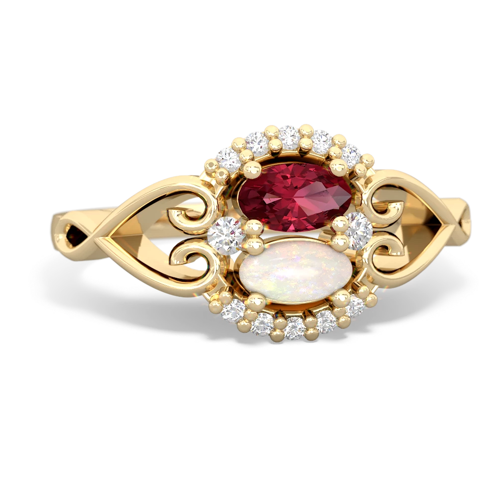 Lab Ruby Love Nest 14K Yellow Gold ring R5860