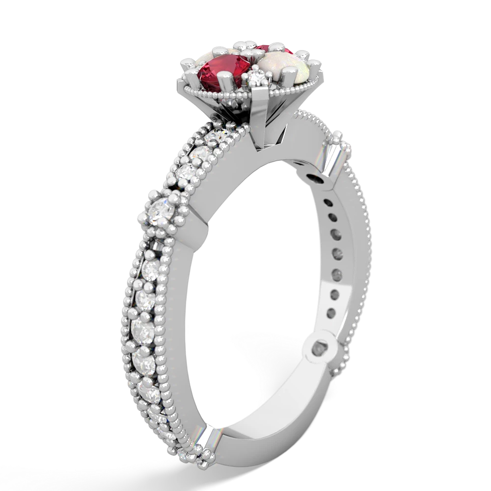 Lab Ruby Sparkling Tiara Cluster 14K White Gold ring R26293RD