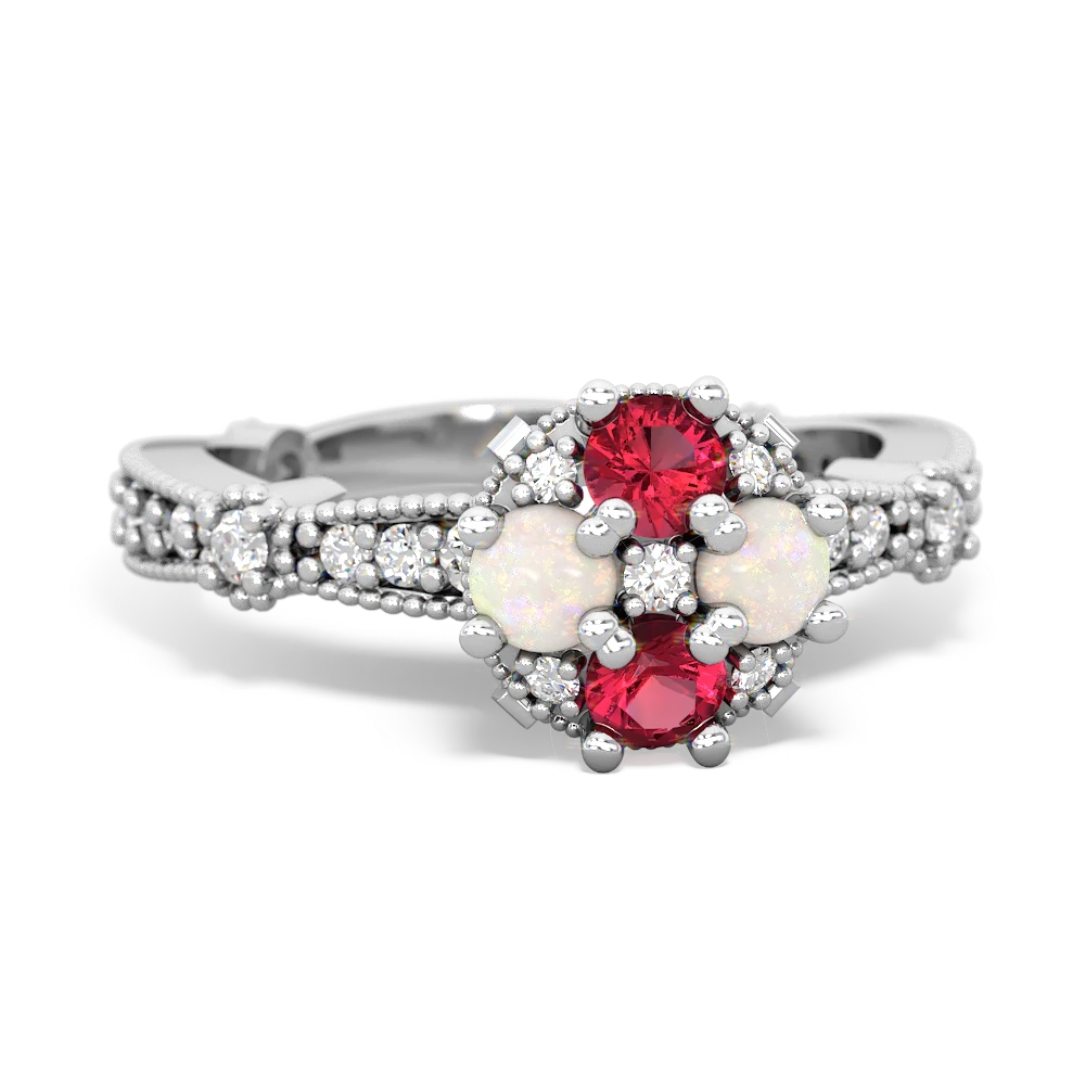 Lab Ruby Sparkling Tiara Cluster 14K White Gold ring R26293RD