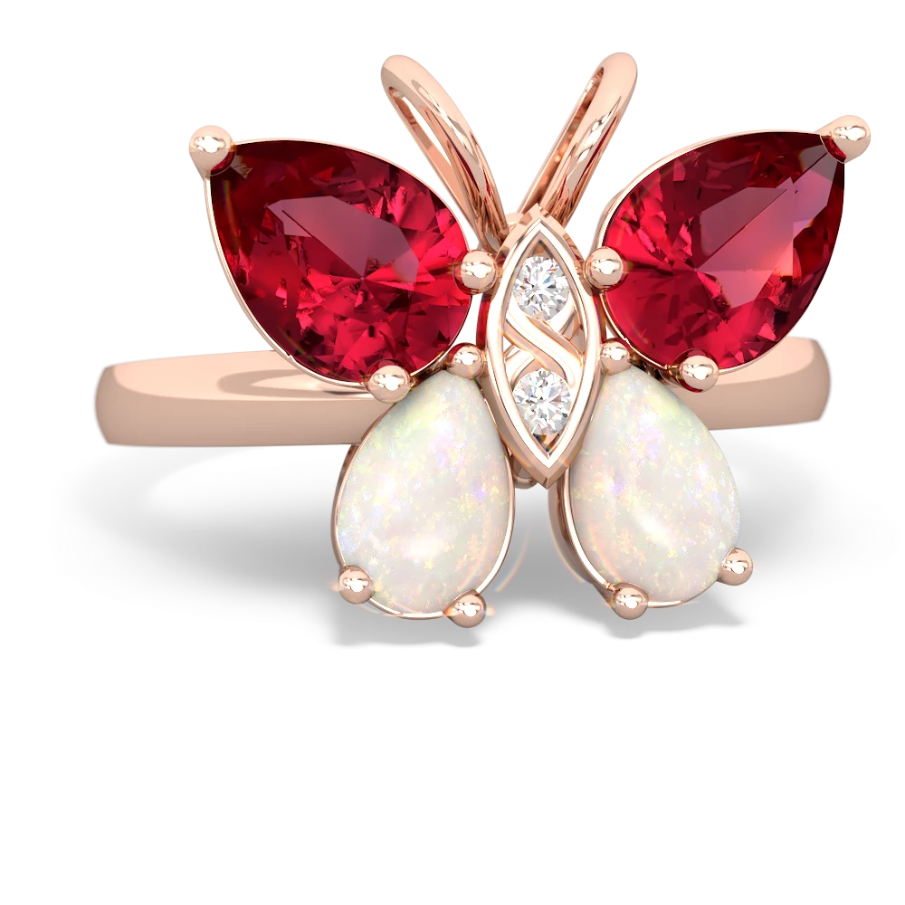 Lab Ruby Butterfly 14K Rose Gold ring R2215