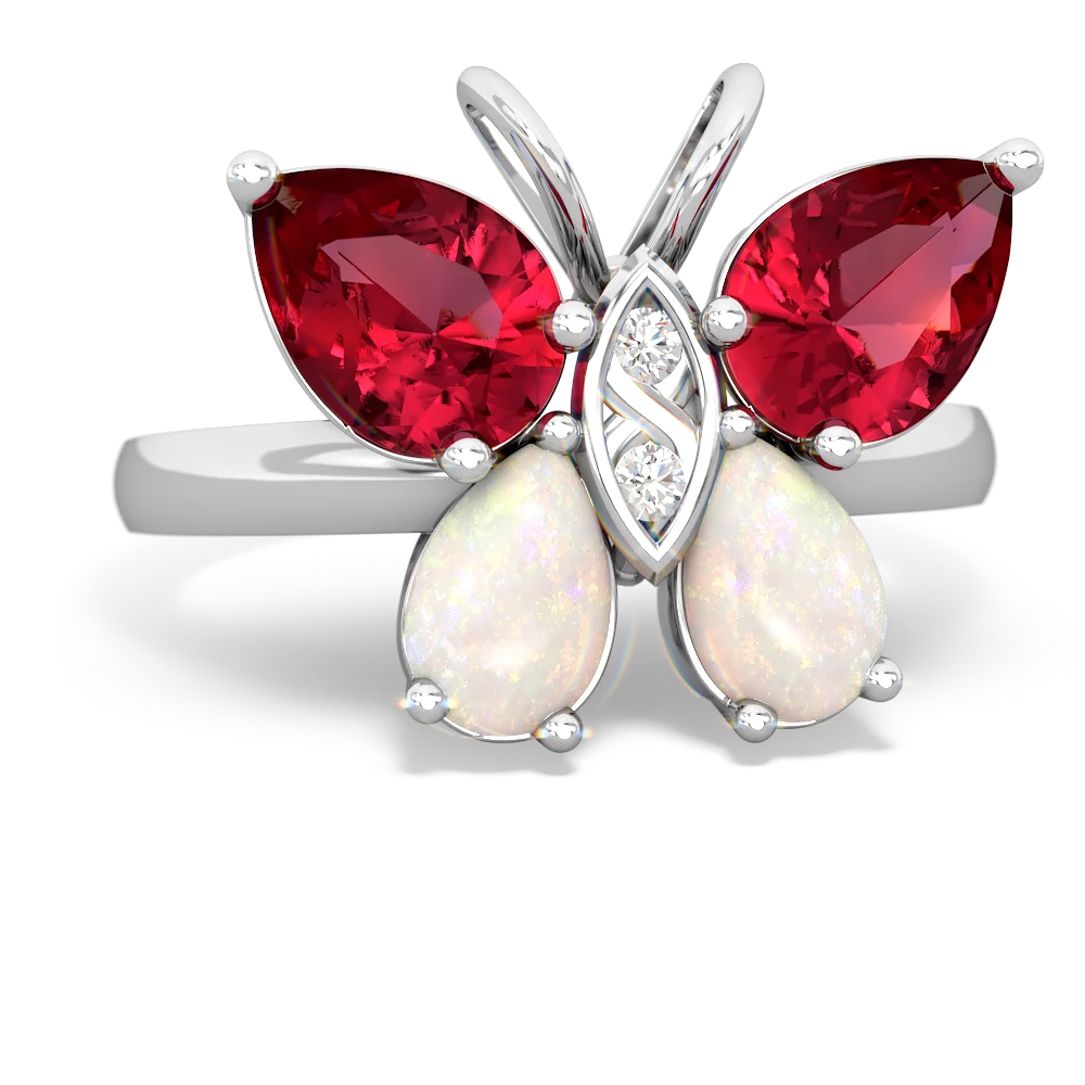 Lab Ruby Butterfly 14K White Gold ring R2215