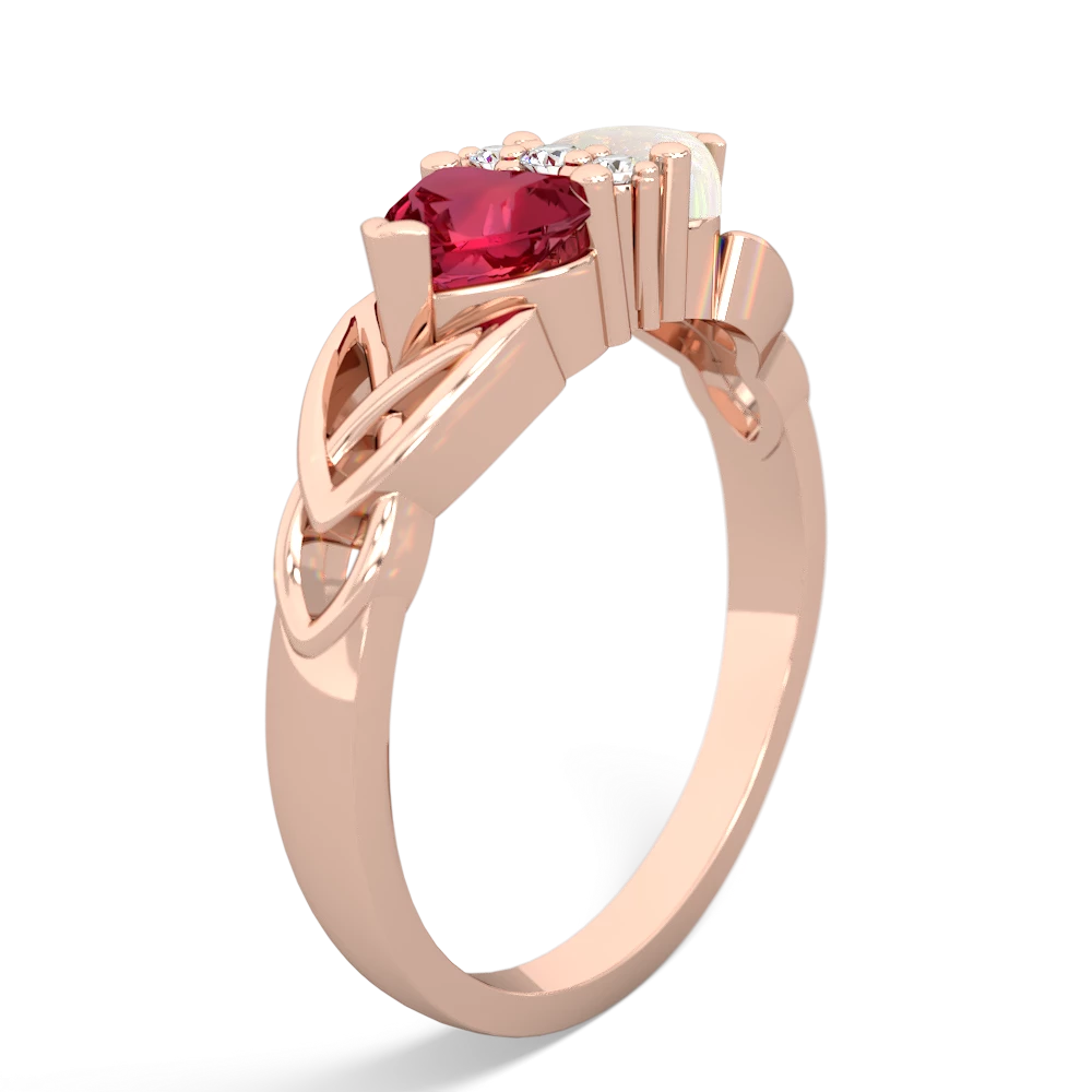 Lab Ruby Celtic Knot Double Heart 14K Rose Gold ring R5040