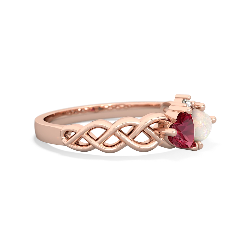 Lab Ruby Heart To Heart Braid 14K Rose Gold ring R5870