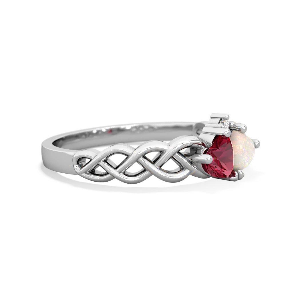 Lab Ruby Heart To Heart Braid 14K White Gold ring R5870