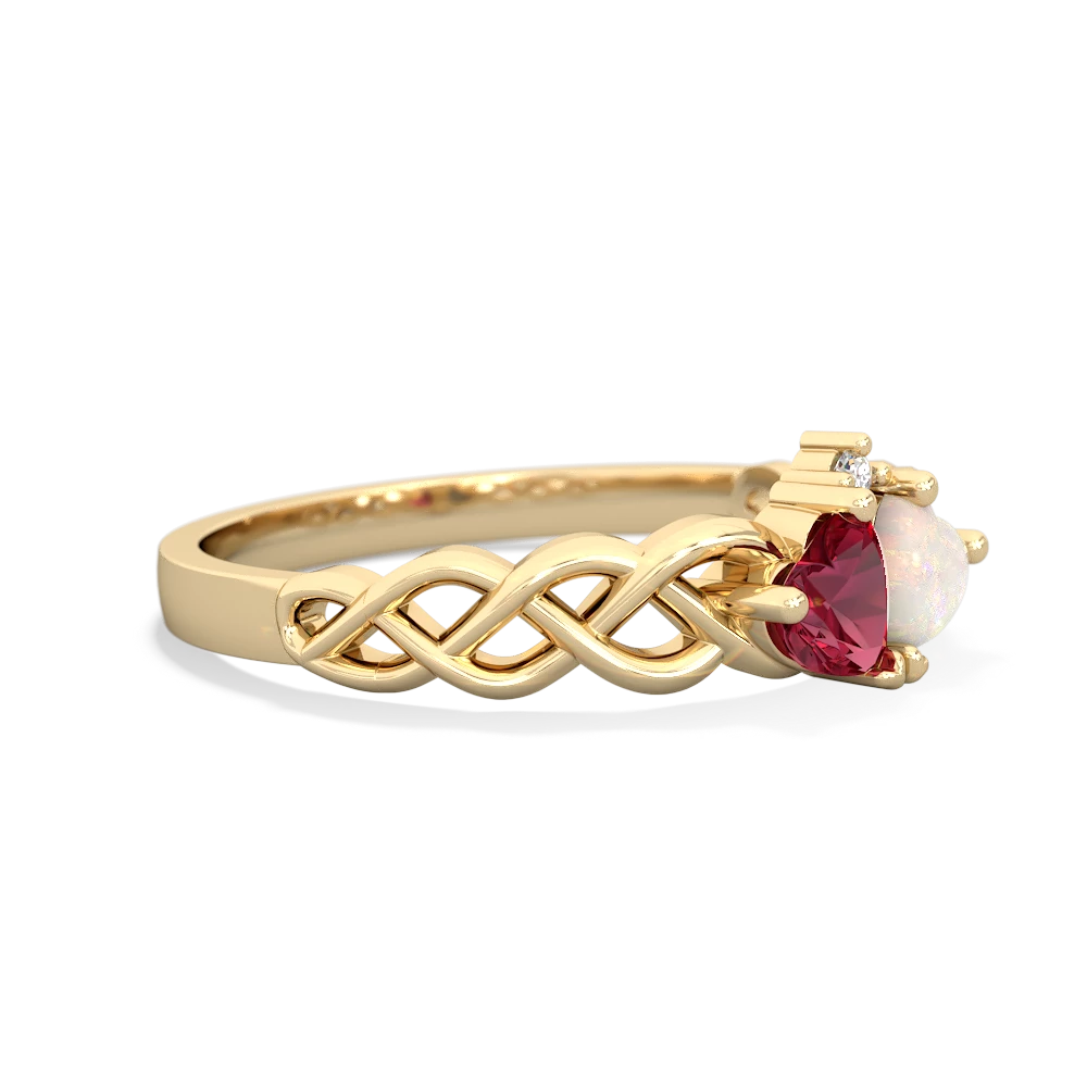 Lab Ruby Heart To Heart Braid 14K Yellow Gold ring R5870