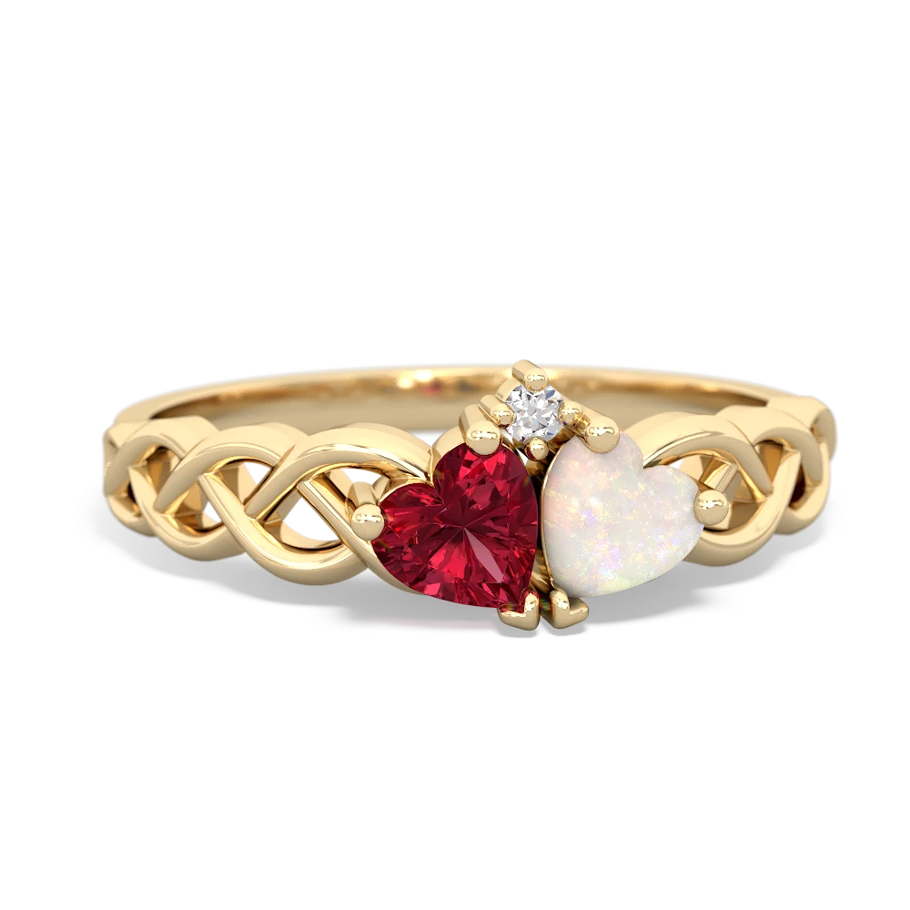 Lab Ruby Heart To Heart Braid 14K Yellow Gold ring R5870