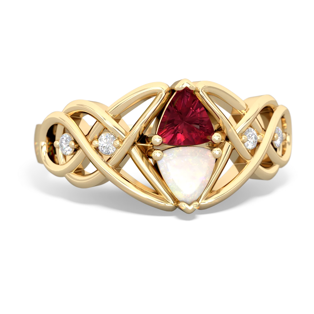 Lab Ruby Keepsake Celtic Knot 14K Yellow Gold ring R5300