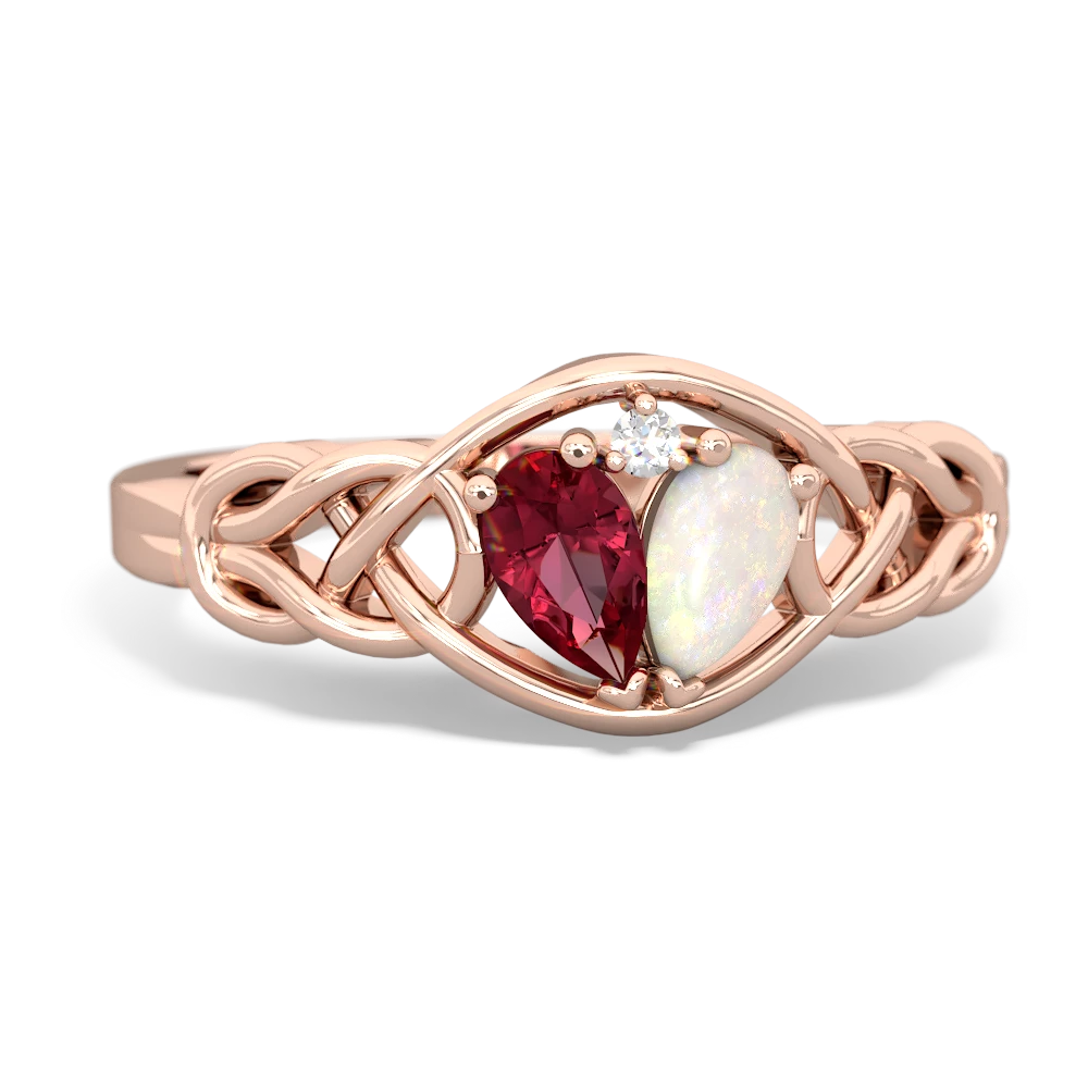 Lab Ruby Celtic Love Knot 14K Rose Gold ring R5420