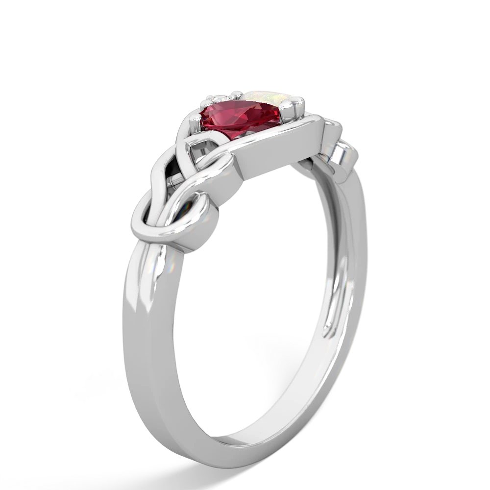 Lab Ruby Celtic Love Knot 14K White Gold ring R5420