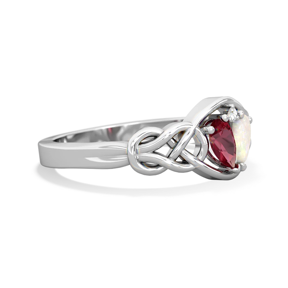 Lab Ruby Celtic Love Knot 14K White Gold ring R5420