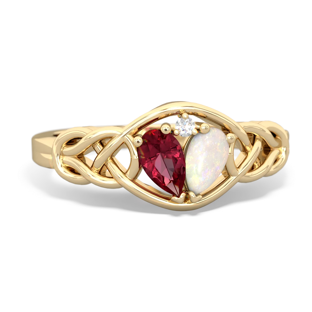 Lab Ruby Celtic Love Knot 14K Yellow Gold ring R5420