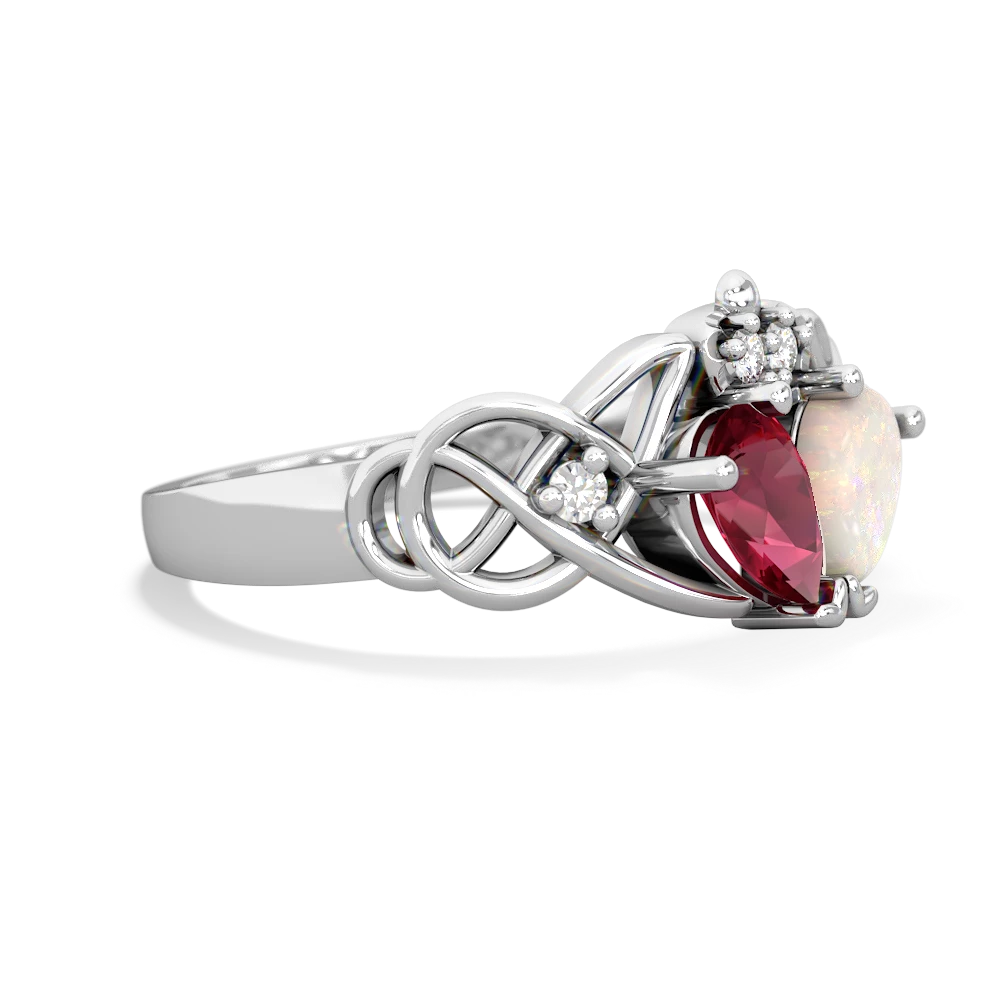 Lab Ruby 'One Heart' Celtic Knot Claddagh 14K White Gold ring R5322