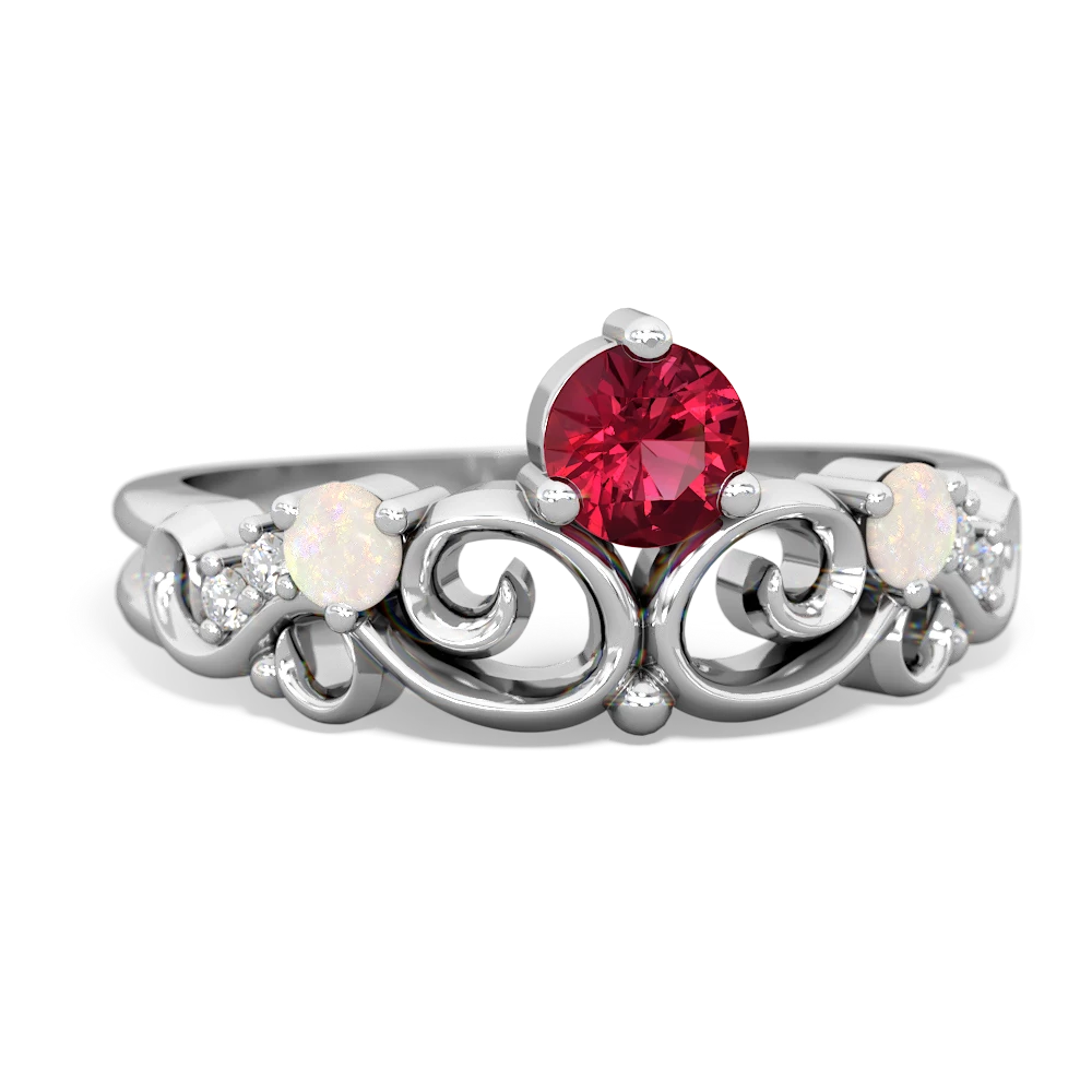 Lab Ruby Crown Keepsake 14K White Gold ring R5740