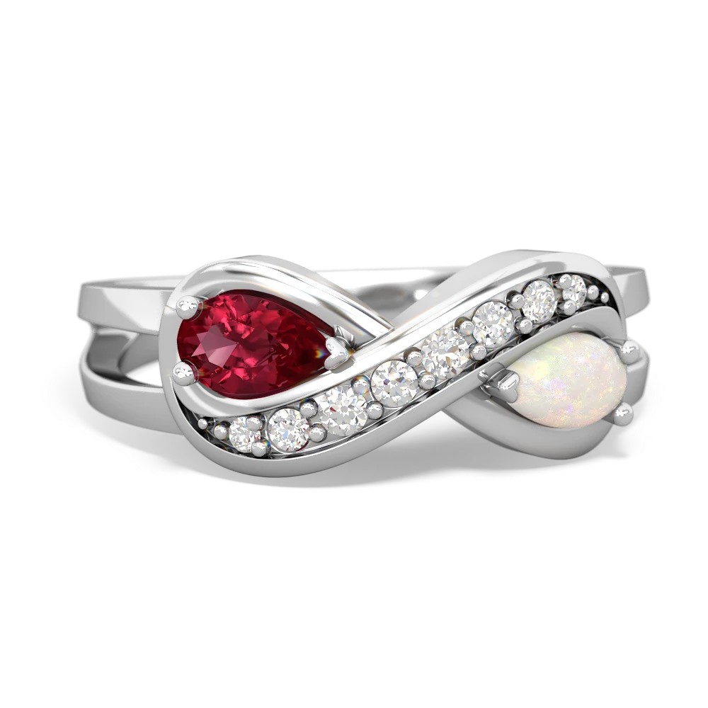 Lab Ruby Diamond Infinity 14K White Gold ring R5390