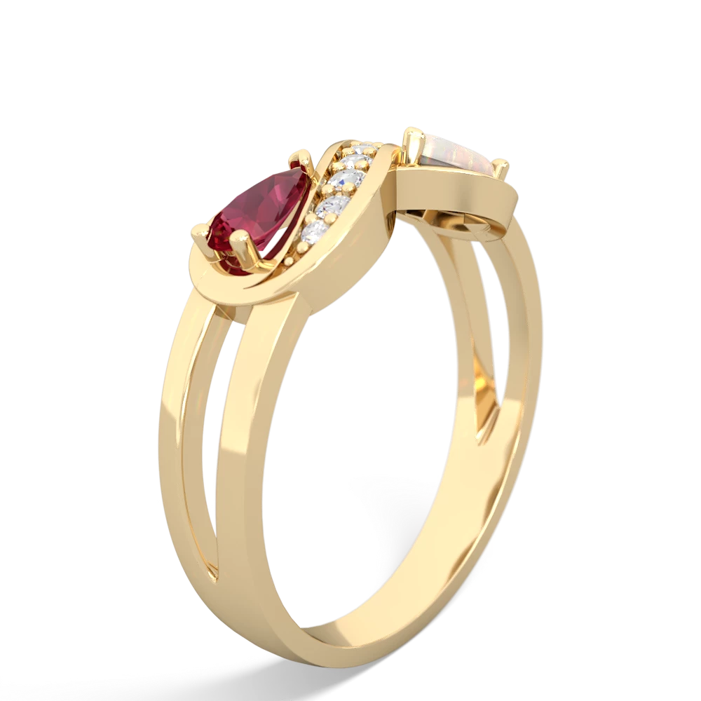 Lab Ruby Diamond Infinity 14K Yellow Gold ring R5390