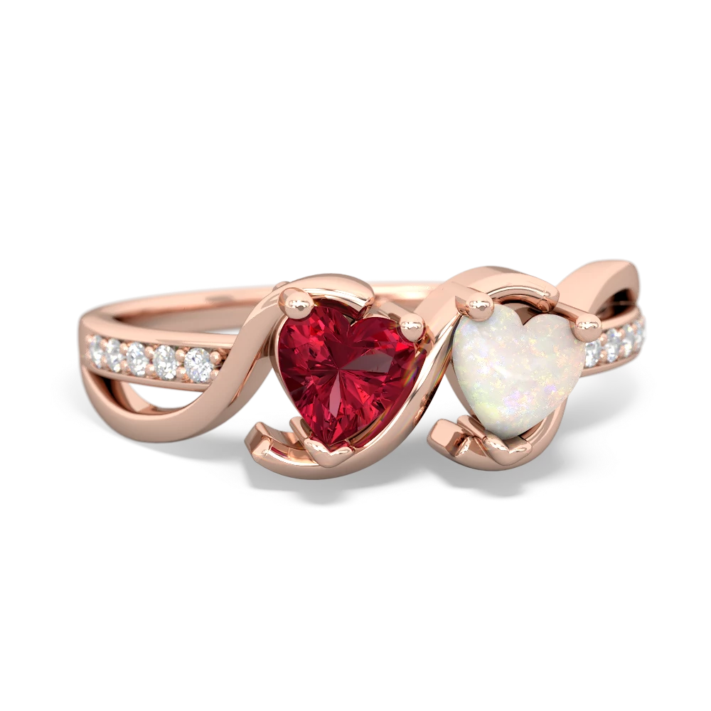 Lab Ruby Side By Side 14K Rose Gold ring R3090