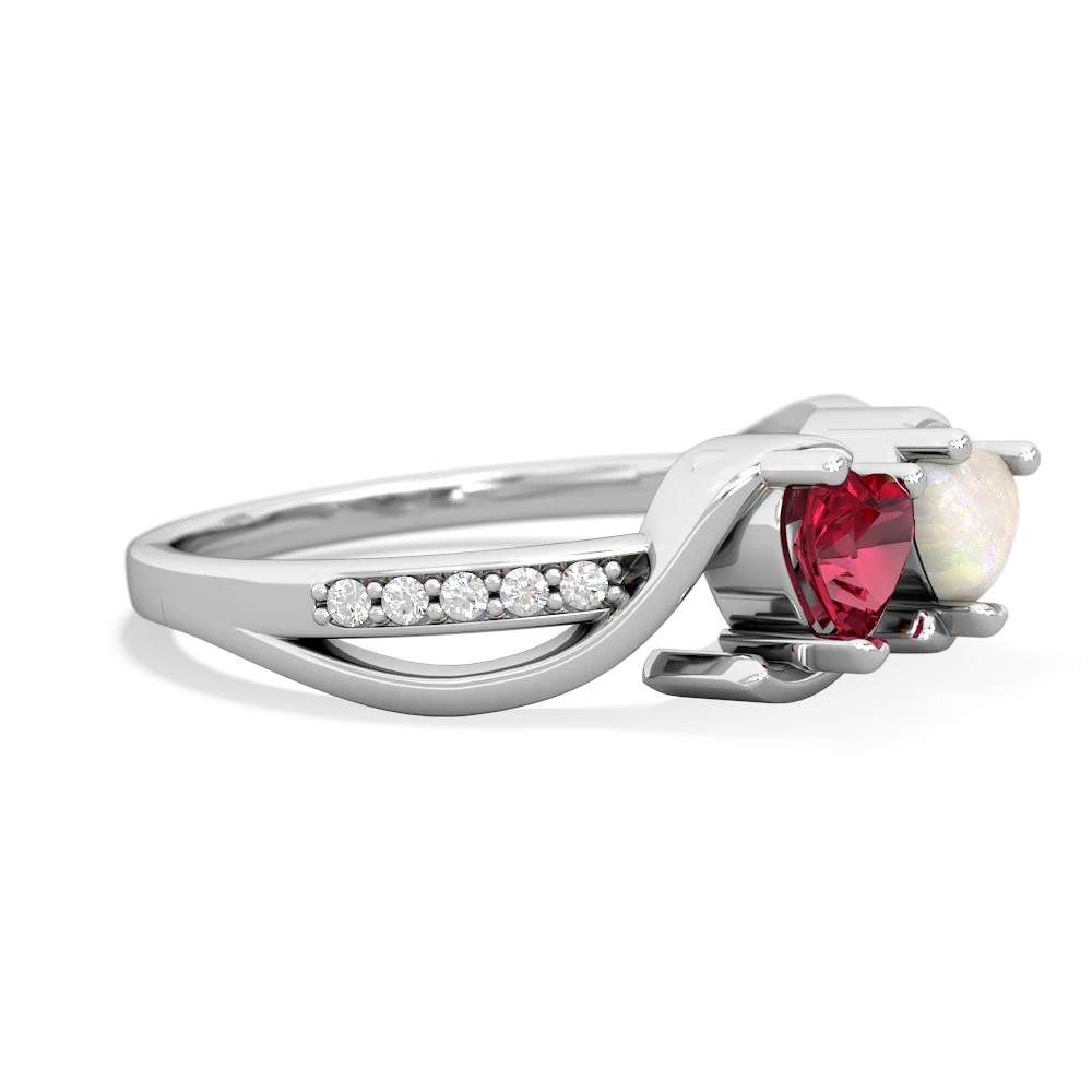 Lab Ruby Side By Side 14K White Gold ring R3090