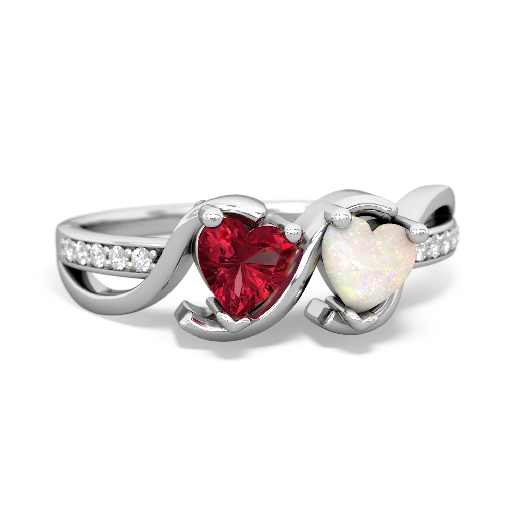 Lab Ruby Side By Side 14K White Gold ring R3090