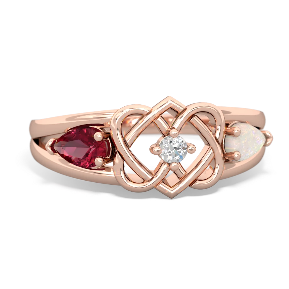 Lab Ruby Hearts Intertwined 14K Rose Gold ring R5880