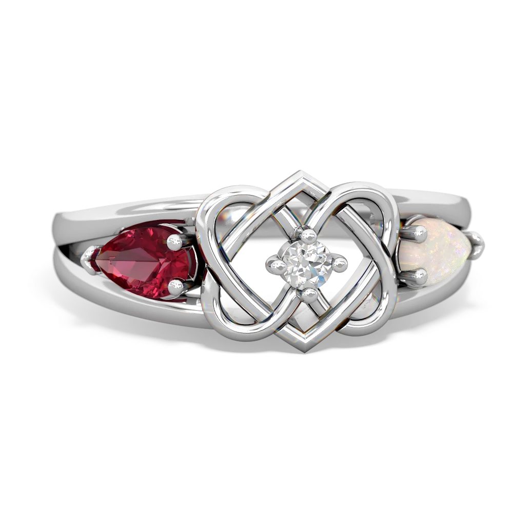 Lab Ruby Hearts Intertwined 14K White Gold ring R5880