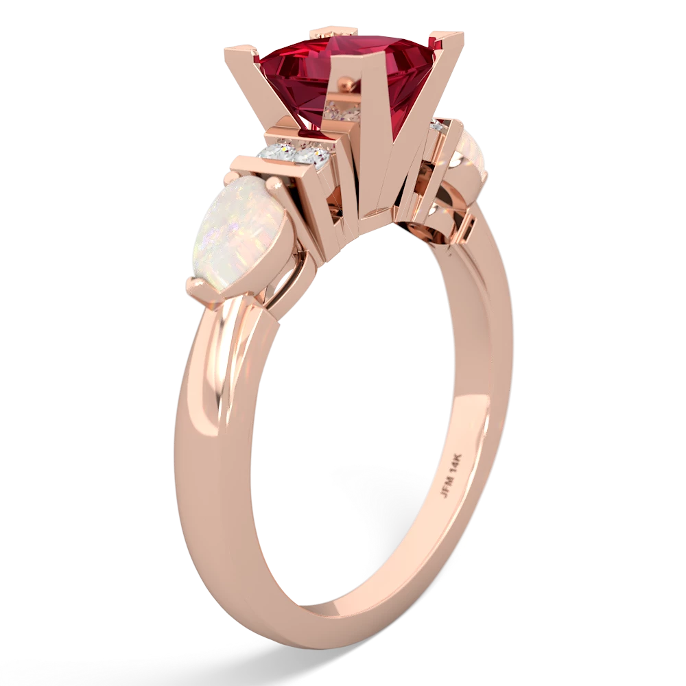 Lab Ruby 6Mm Princess Eternal Embrace Engagement 14K Rose Gold ring C2002