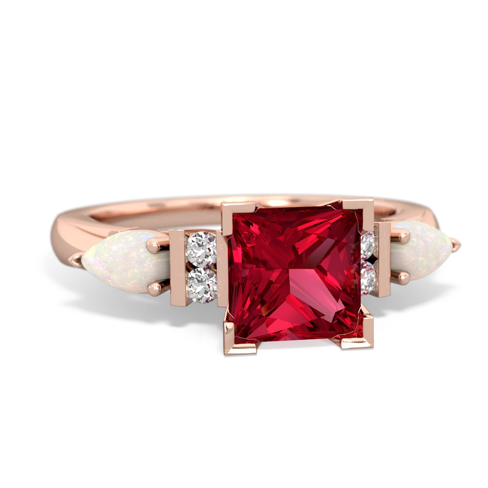 Lab Ruby 6Mm Princess Eternal Embrace Engagement 14K Rose Gold ring C2002