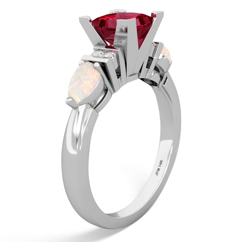 Lab Ruby 6Mm Princess Eternal Embrace Engagement 14K White Gold ring C2002