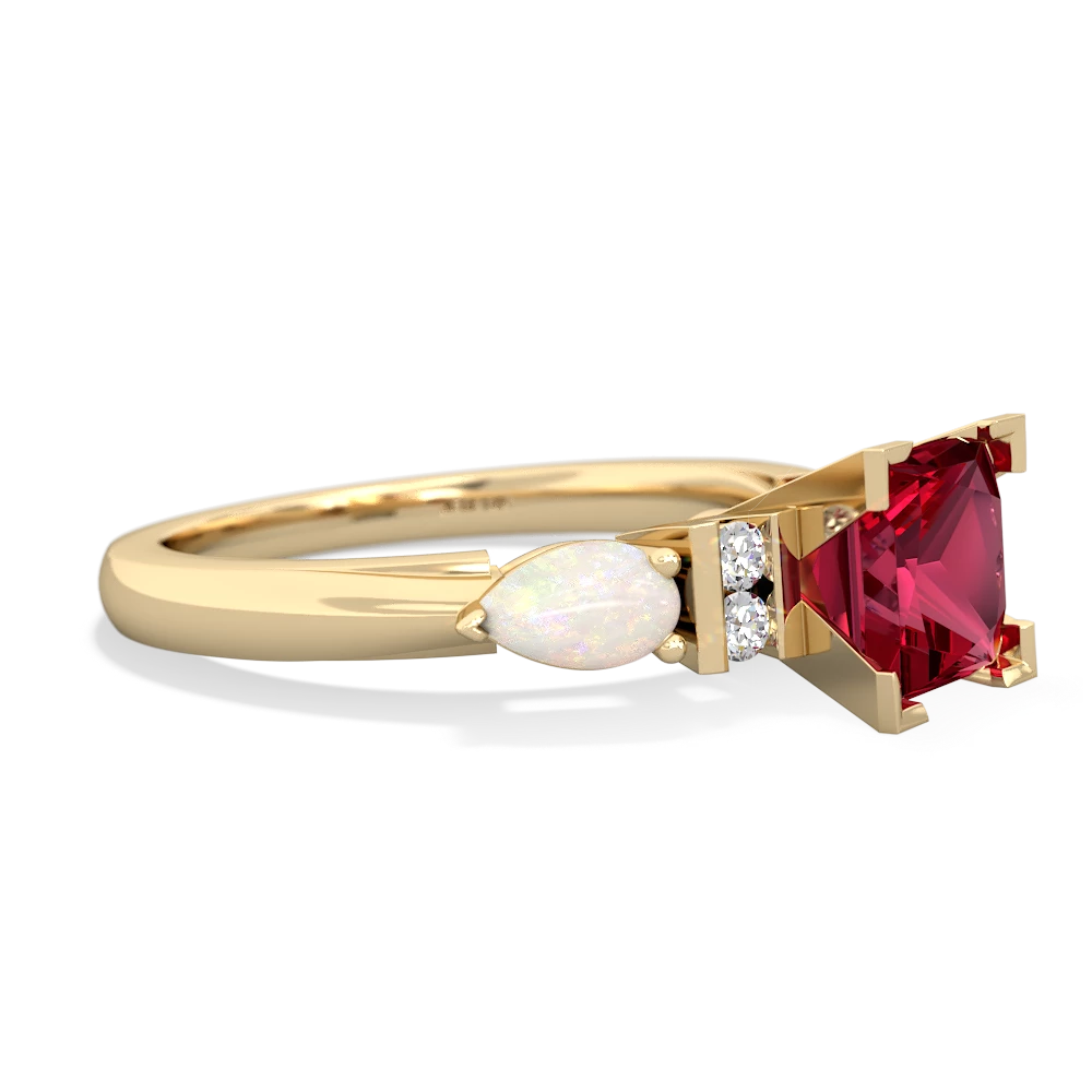 Lab Ruby 6Mm Princess Eternal Embrace Engagement 14K Yellow Gold ring C2002