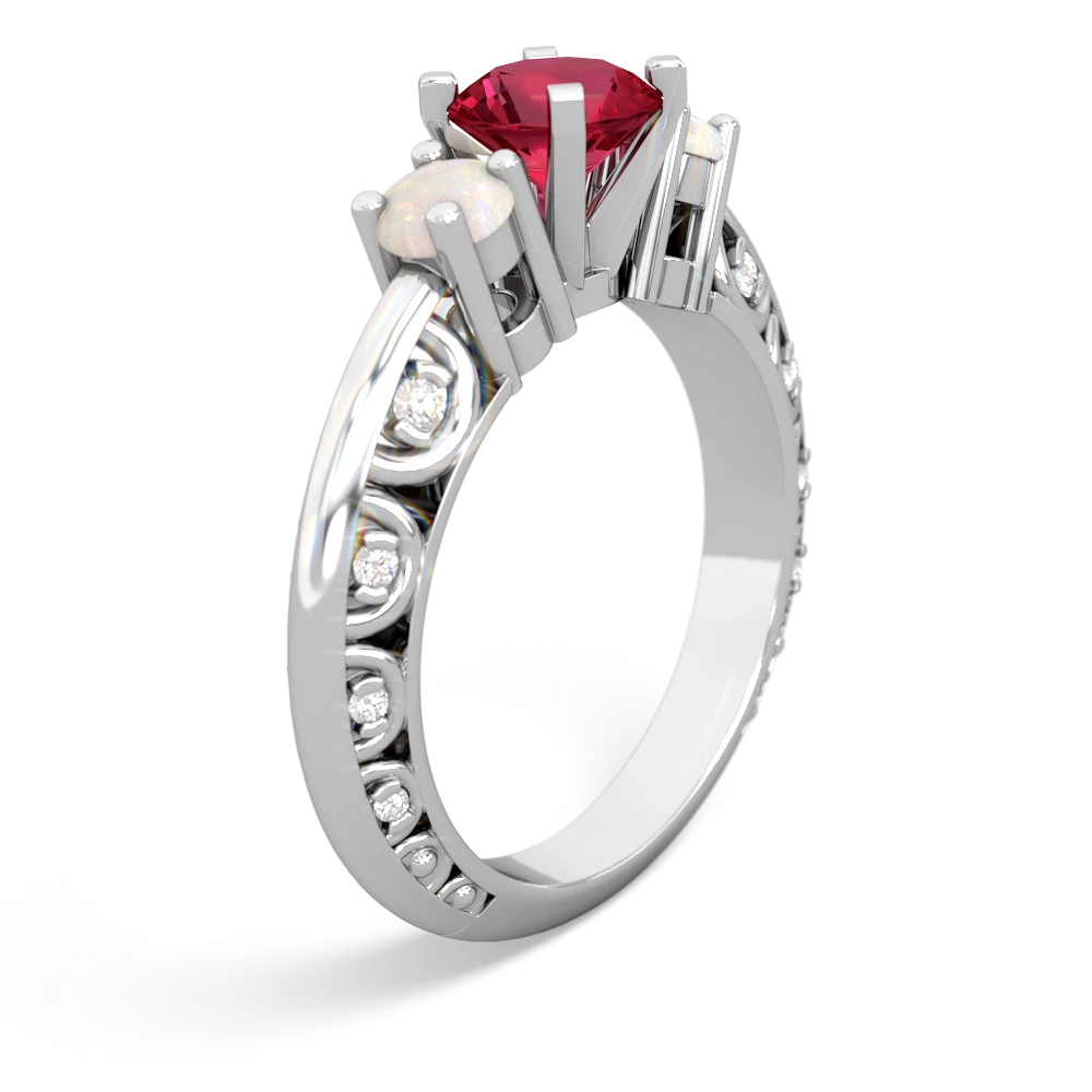 Lab Ruby Art Deco Eternal Embrace Engagement 14K White Gold ring C2003