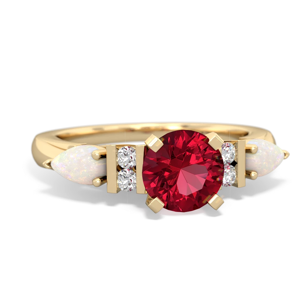 Lab Ruby 6Mm Round Eternal Embrace Engagement 14K Yellow Gold ring R2005