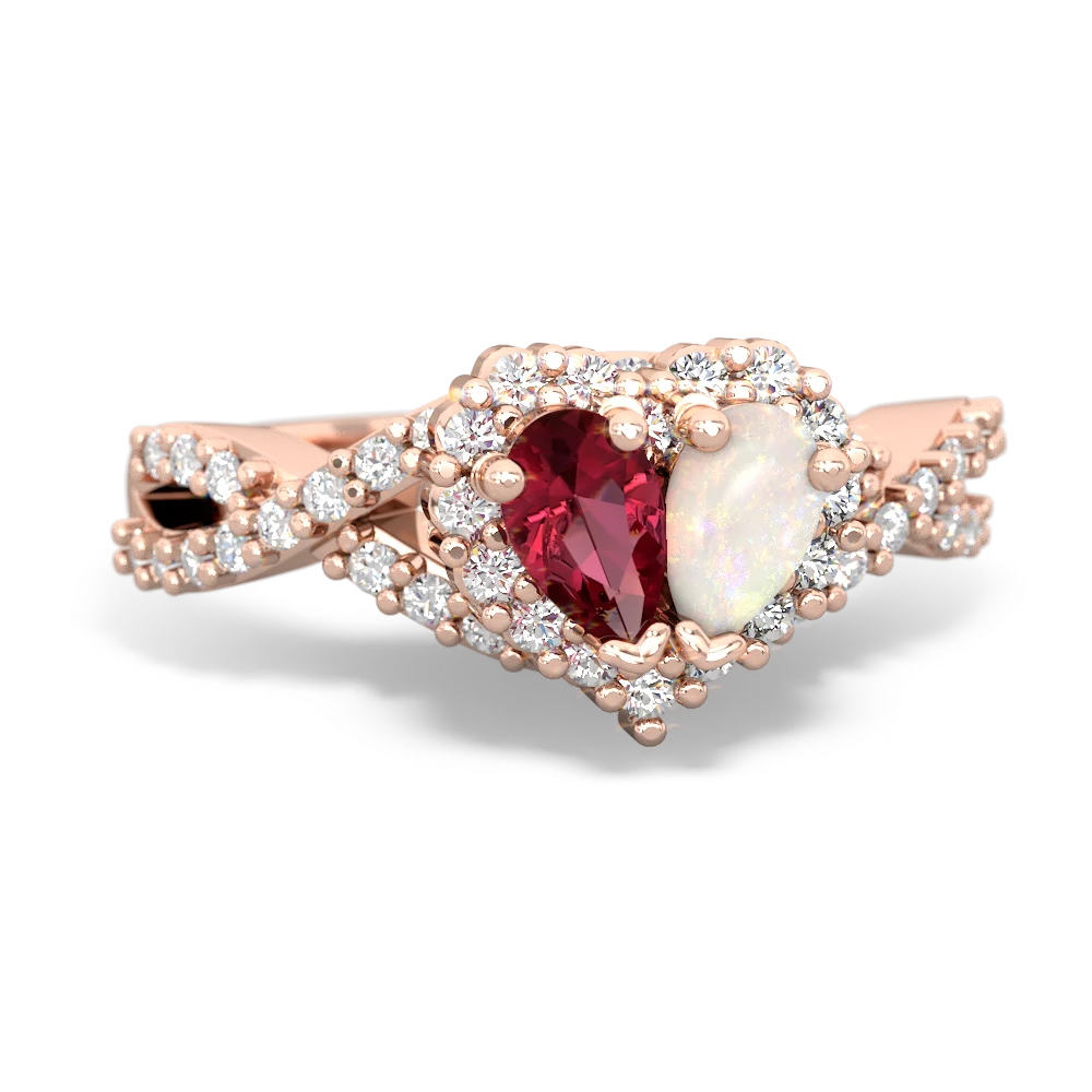 Lab Ruby Diamond Twist 'One Heart' 14K Rose Gold ring R2640HRT