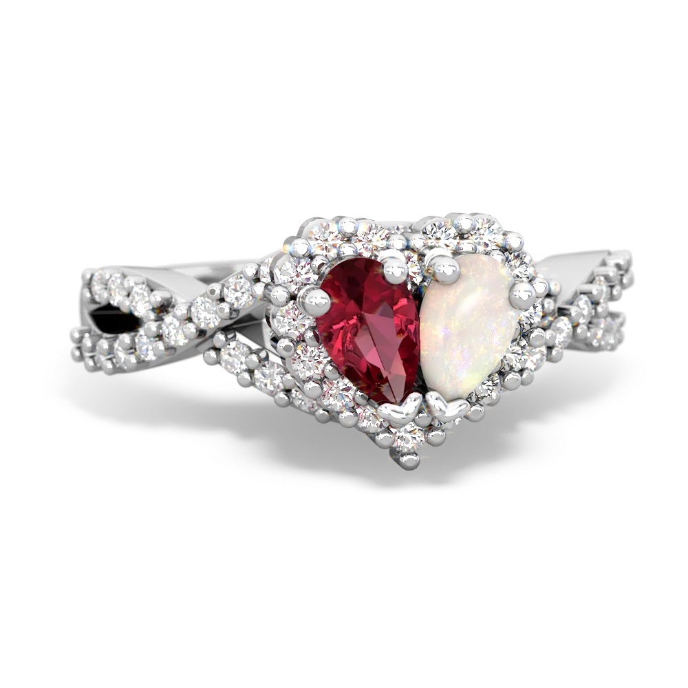 Lab Ruby Diamond Twist 'One Heart' 14K White Gold ring R2640HRT