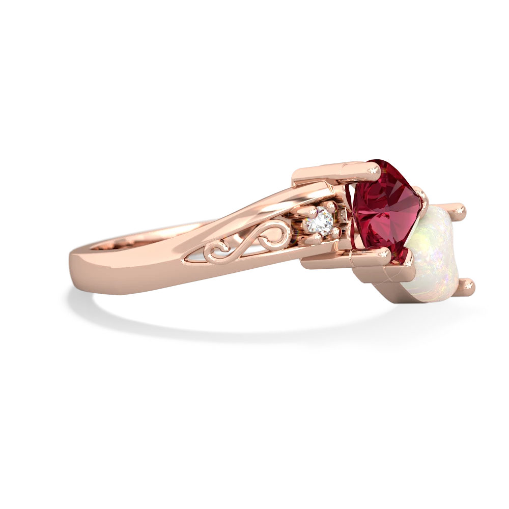 Lab Ruby Snuggling Hearts 14K Rose Gold ring R2178