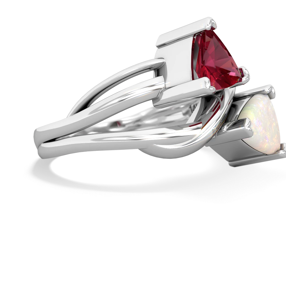 Lab Ruby Split Band Swirl 14K White Gold ring R2341