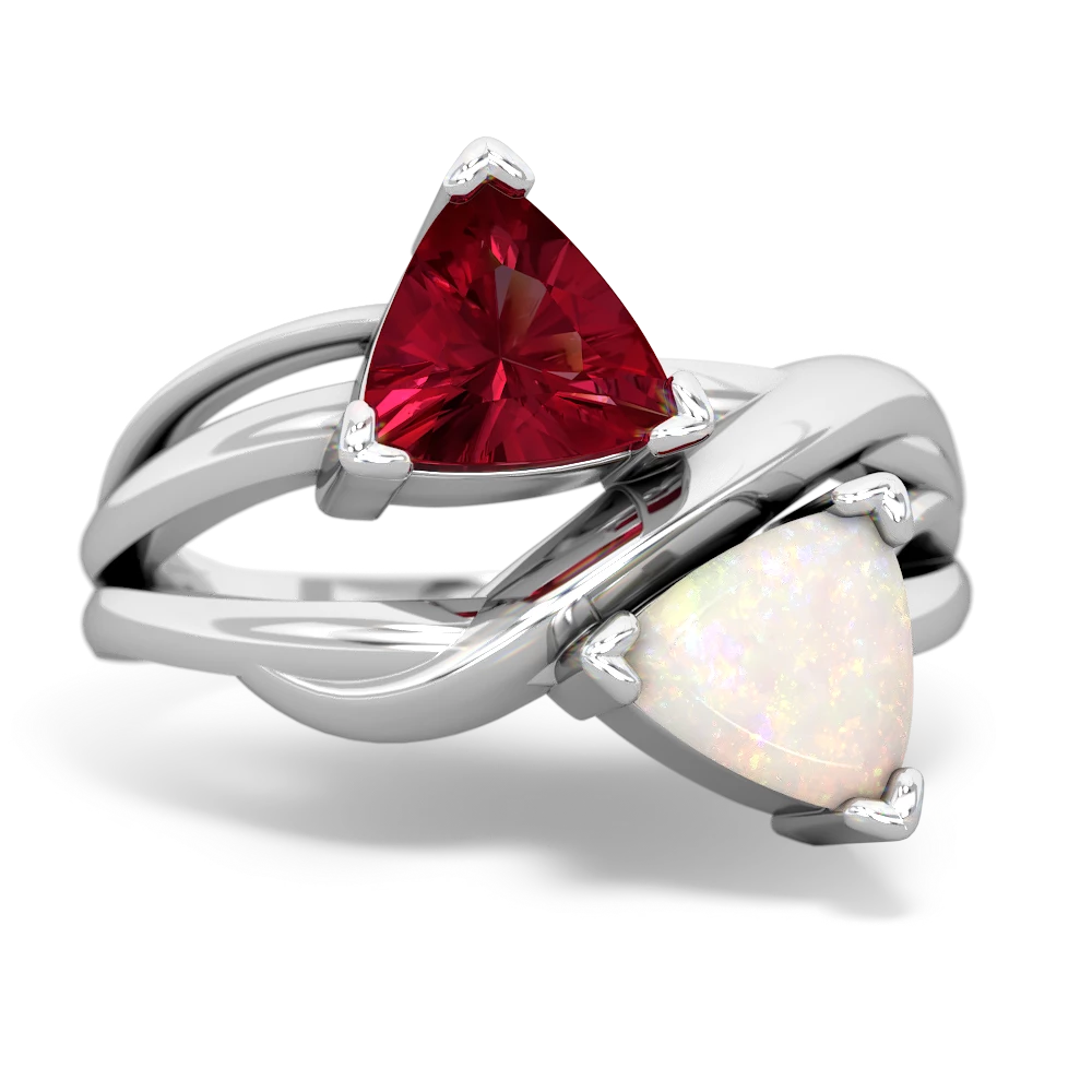 Lab Ruby Split Band Swirl 14K White Gold ring R2341